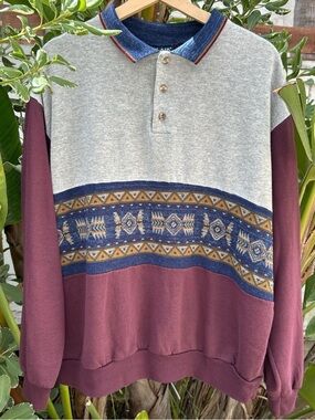 Vintage 90s Blair Knit Polo Sweater USA XL 25x26 Acrylic